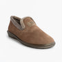 Nordikas 305 Womens Suede Full Slippers Piedra side view showing soft suede material and faux fur lining.