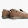 Nordikas 305 Womens Suede Full Slippers Piedra back view showing faux fur lining and rubber sole.