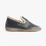Nordikas 305 Womens Leather Full Slippers Marine Blue side view showcasing premium leather and cozy lining.