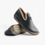 Nordikas 305 Womens Leather Full Slippers Marine Blue side view highlighting upper leather and soft lining.