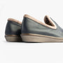 Nordikas 305 Womens Leather Full Slippers Marine Blue side view showcasing the smooth leather and plush lining.