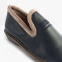 Nordikas 305 Womens Leather Full Slippers Marine Blue side view featuring soft lining and pull-on style.