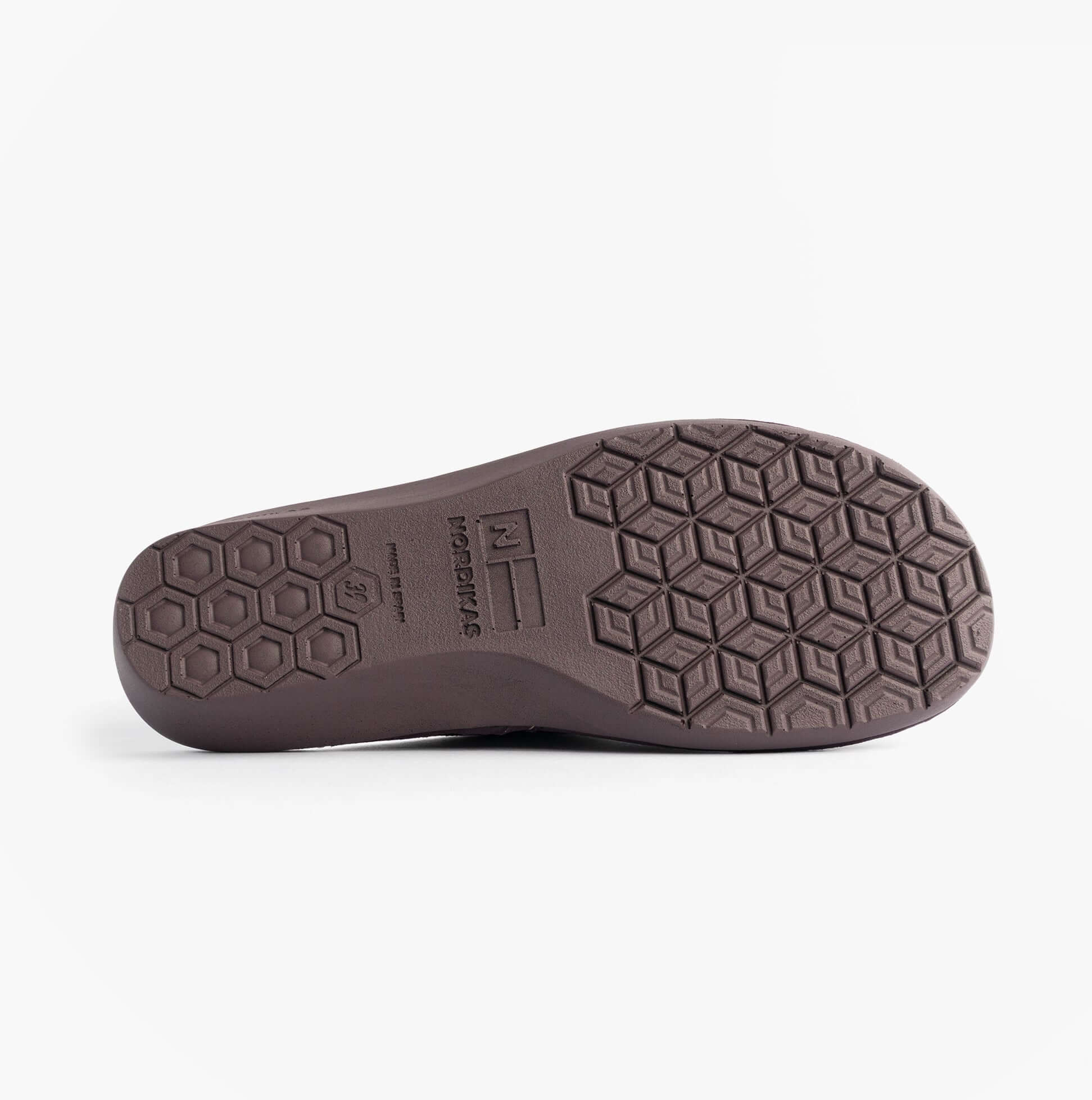 Nordikas 347 Womens Leather Mule Slippers Marine Blue sole view with textured rubber bottom and grip pattern.
