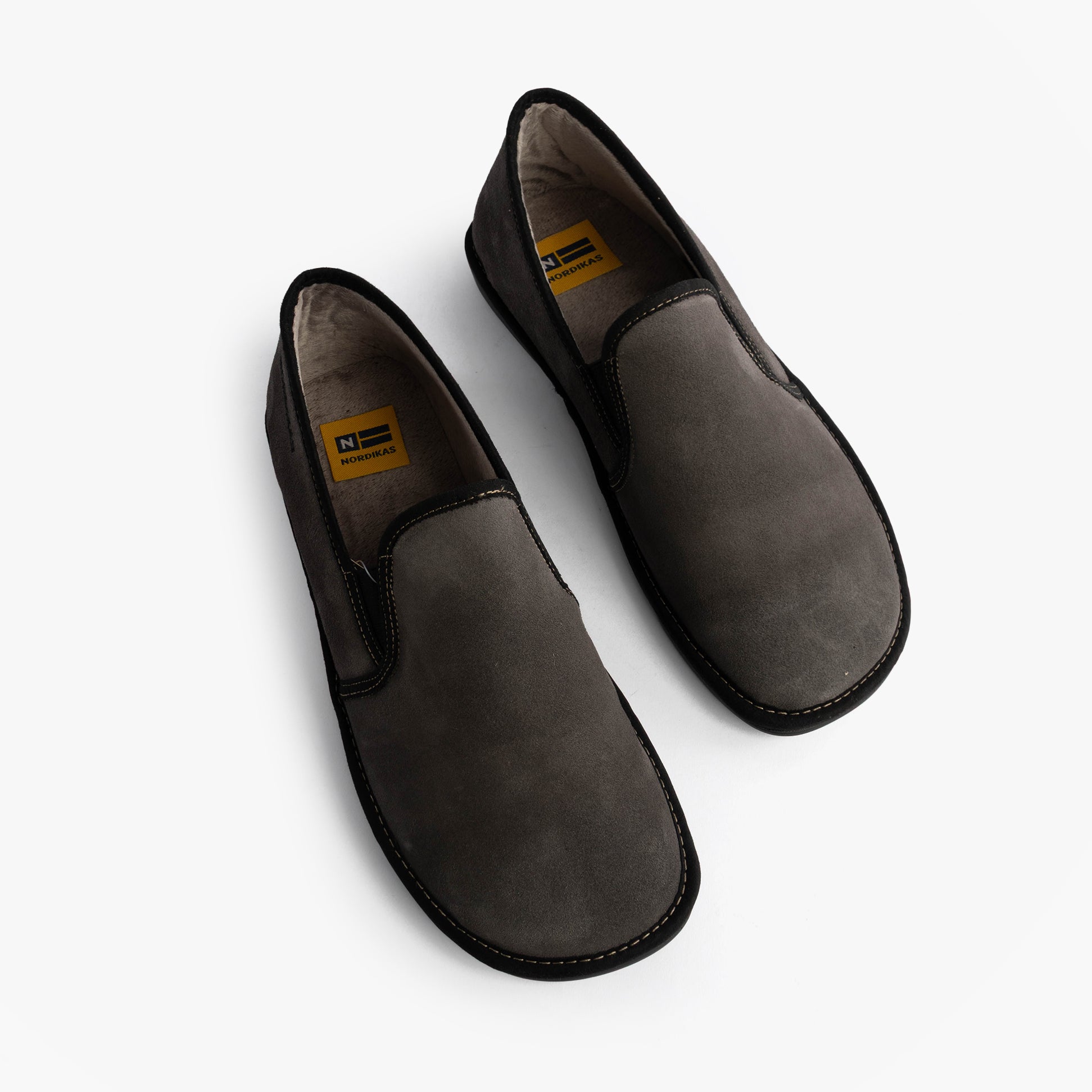 Nordikas 663 Mens Suede Full Slippers Grey, comfortable pull-on design with suede leather upper and rubber sole, perfect for indoor wear.
