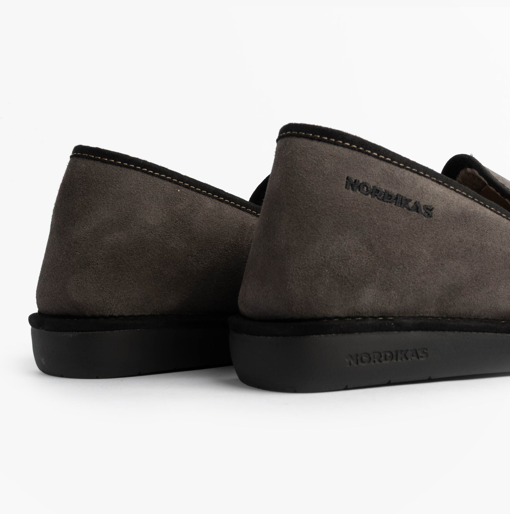 Nordikas 663 Mens Suede Full Slippers Grey side view showing suede material and logo