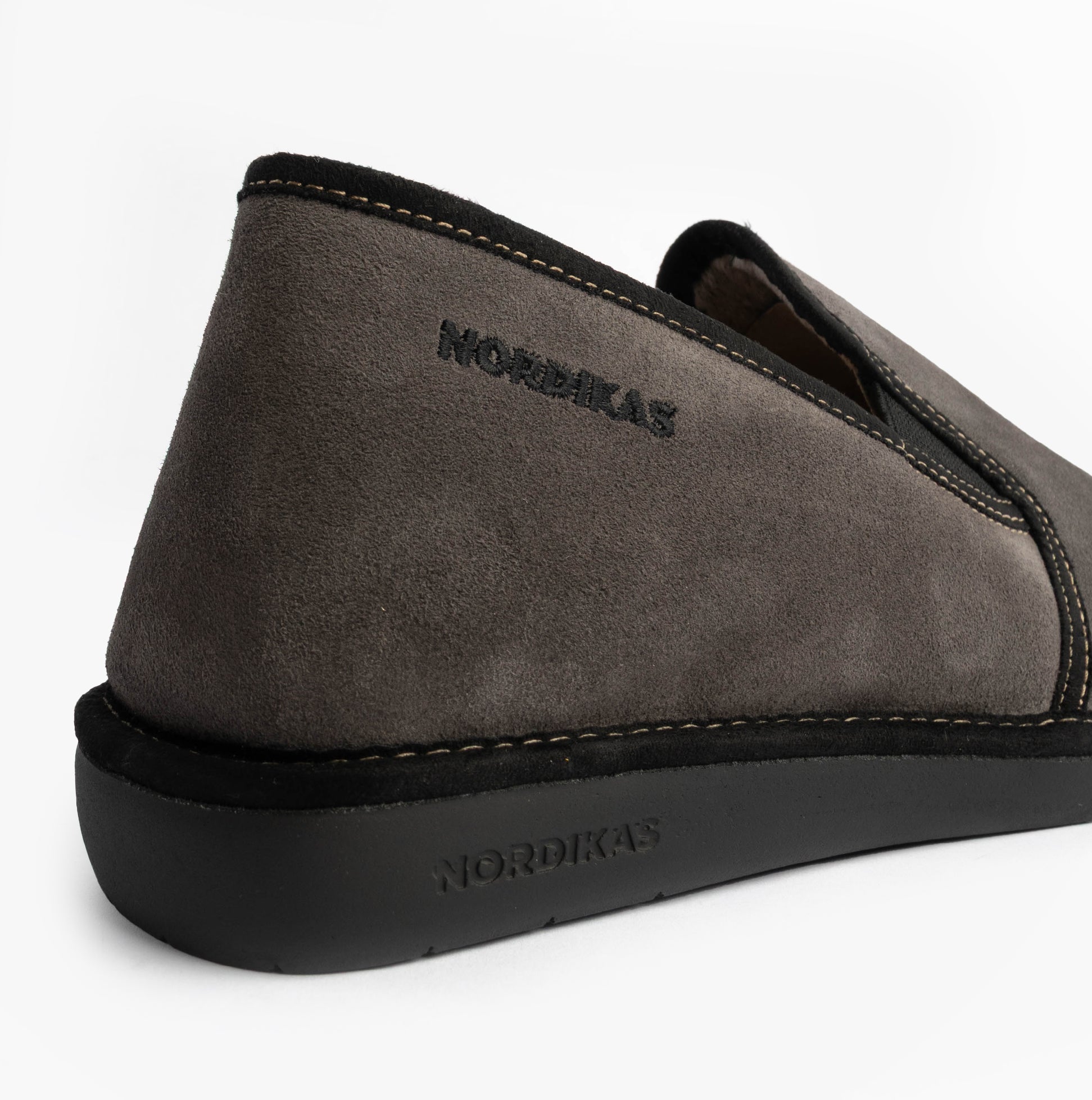 Nordikas 663 Mens Suede Full Slippers Grey with suede upper and rubber sole, designed for comfort and a snug fit.