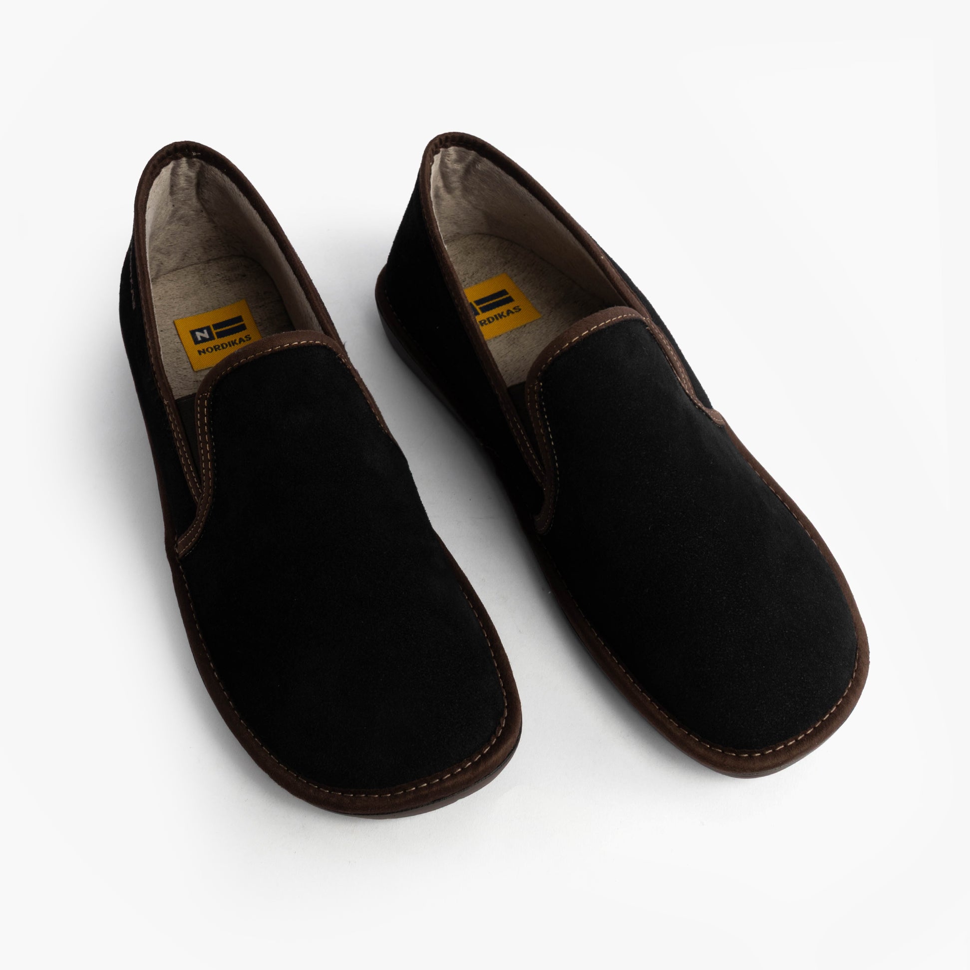 Nordikas 663 Mens Suede Full Slippers Black top view showing design and material quality.
