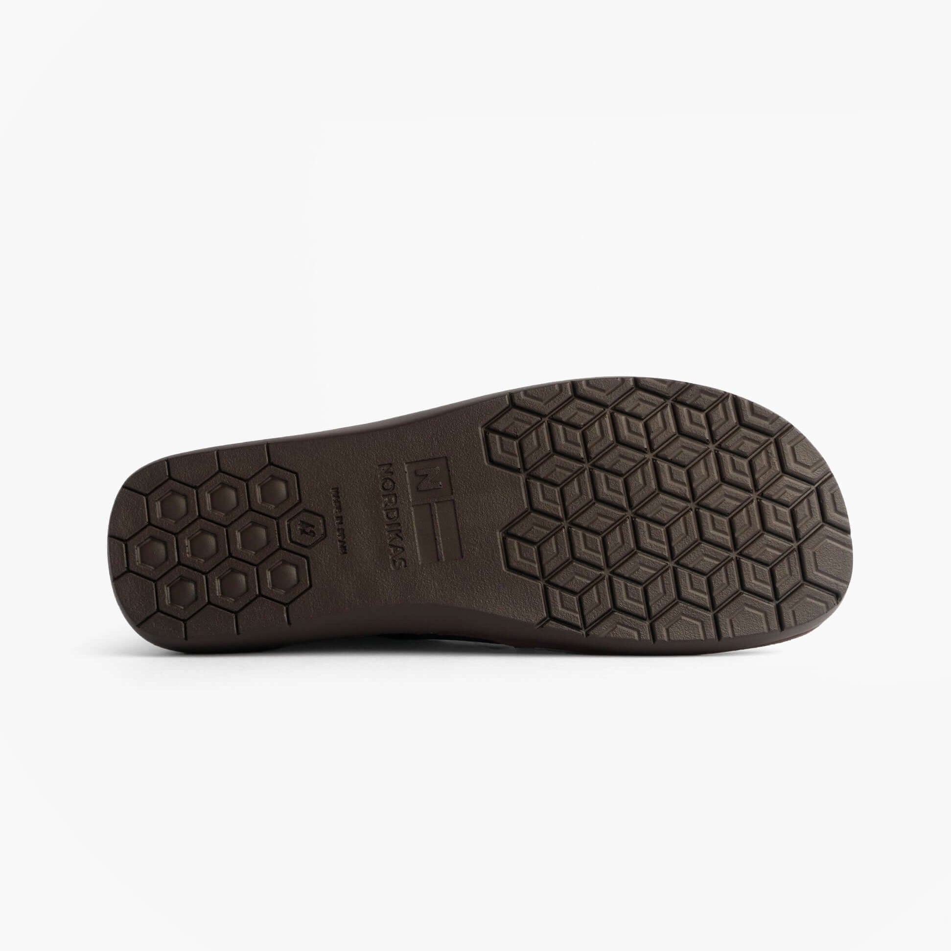 Nordikas 663 Mens Leather Full Slippers Marine Blue sole view showcasing textured rubber.