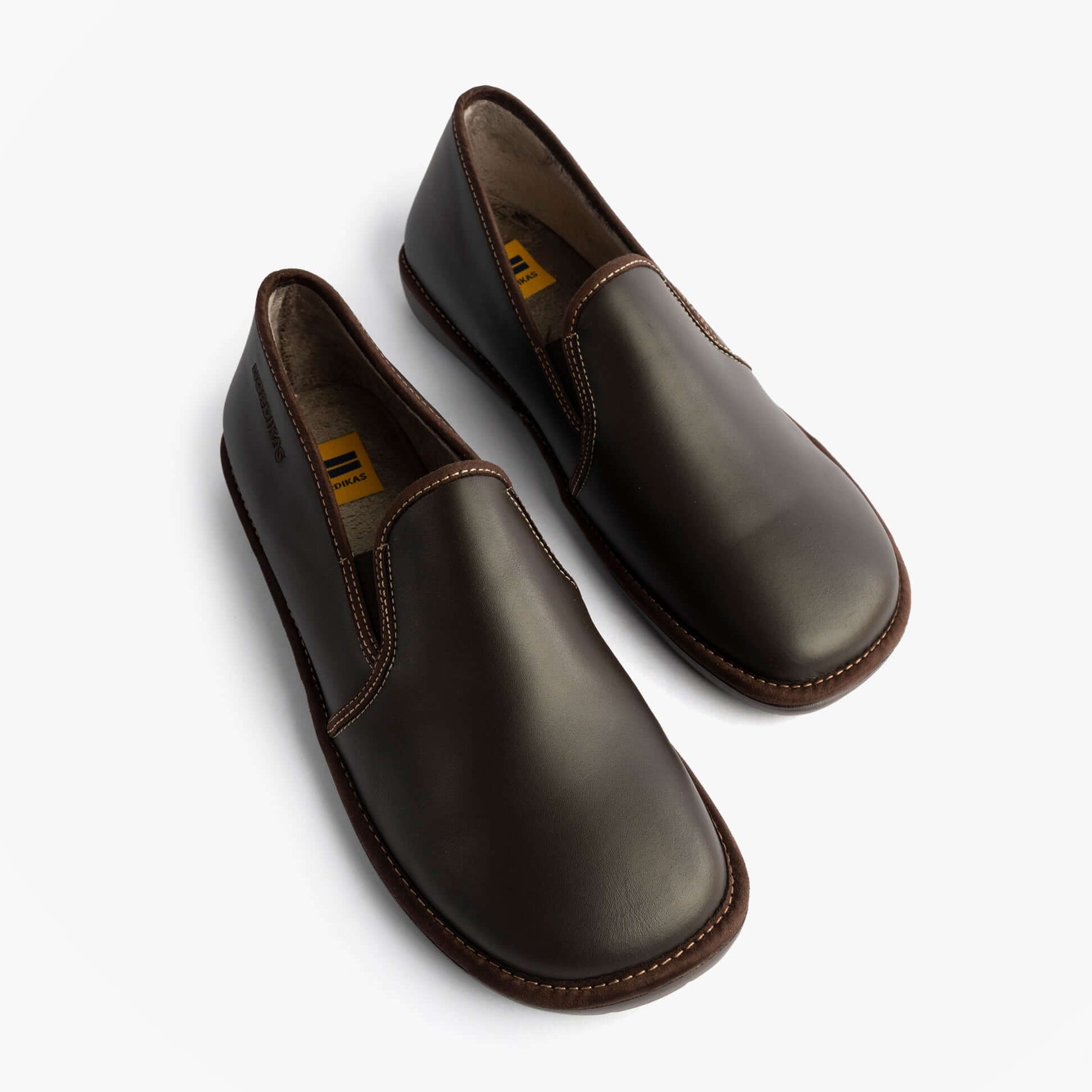 Nordikas 663 Mens Leather Full Slippers Mocha top view showing premium leather material and low top design.