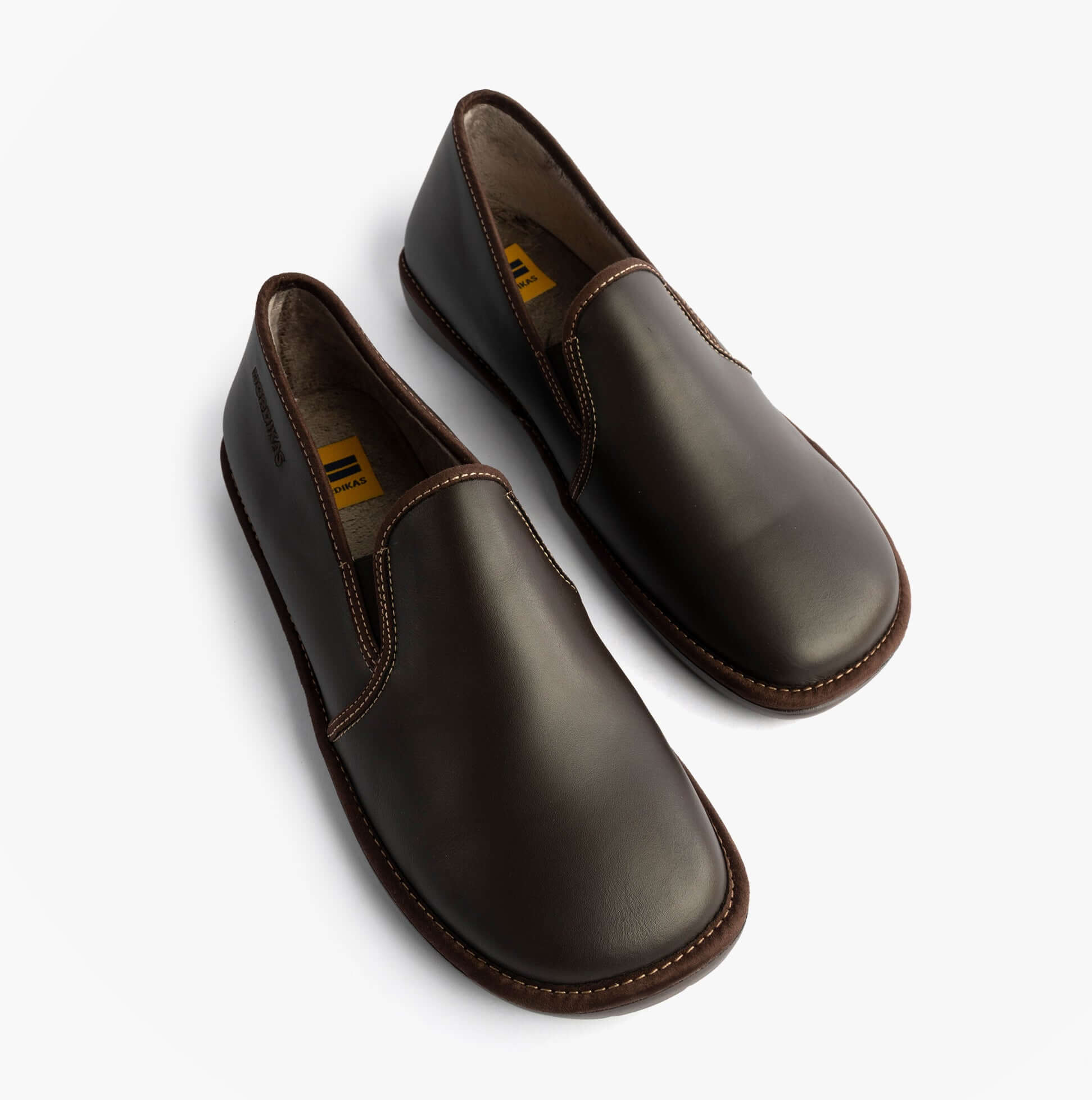 Nordikas 663 Mens Leather Full Slippers Mocha top view showing premium leather material and low top design.