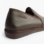 Nordikas 663 Mens Leather Full Slippers Mocha side view showcasing premium leather finish and low top design.
