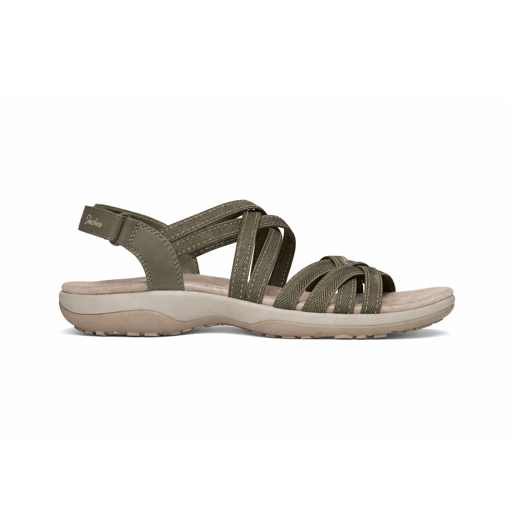 Skechers REGGAE SLIM - SUMMER GETAWAY Womens Cross Strap Sandals Olive