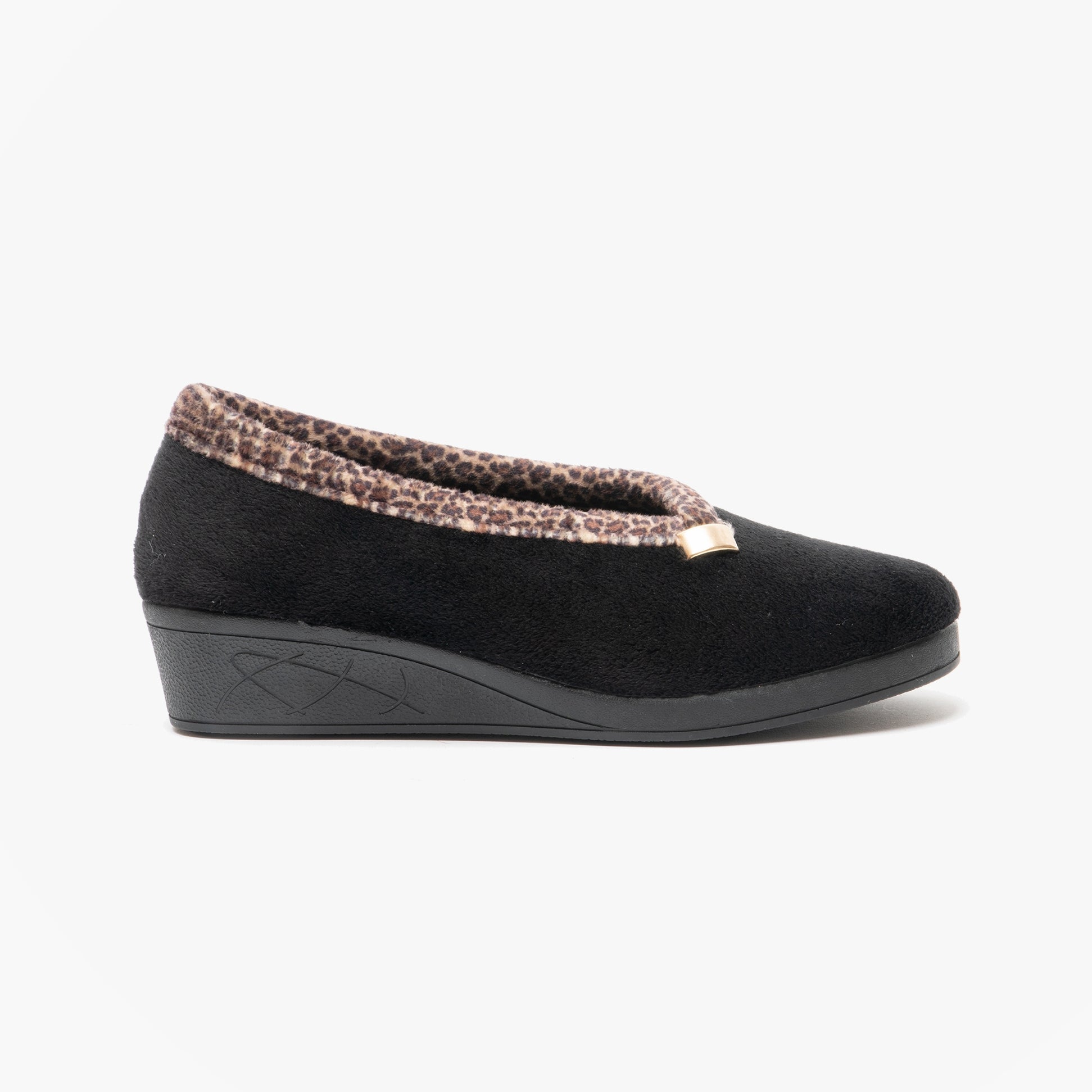 Sleepers DAWN Womens Velour Full Slippers Black/Ocelot