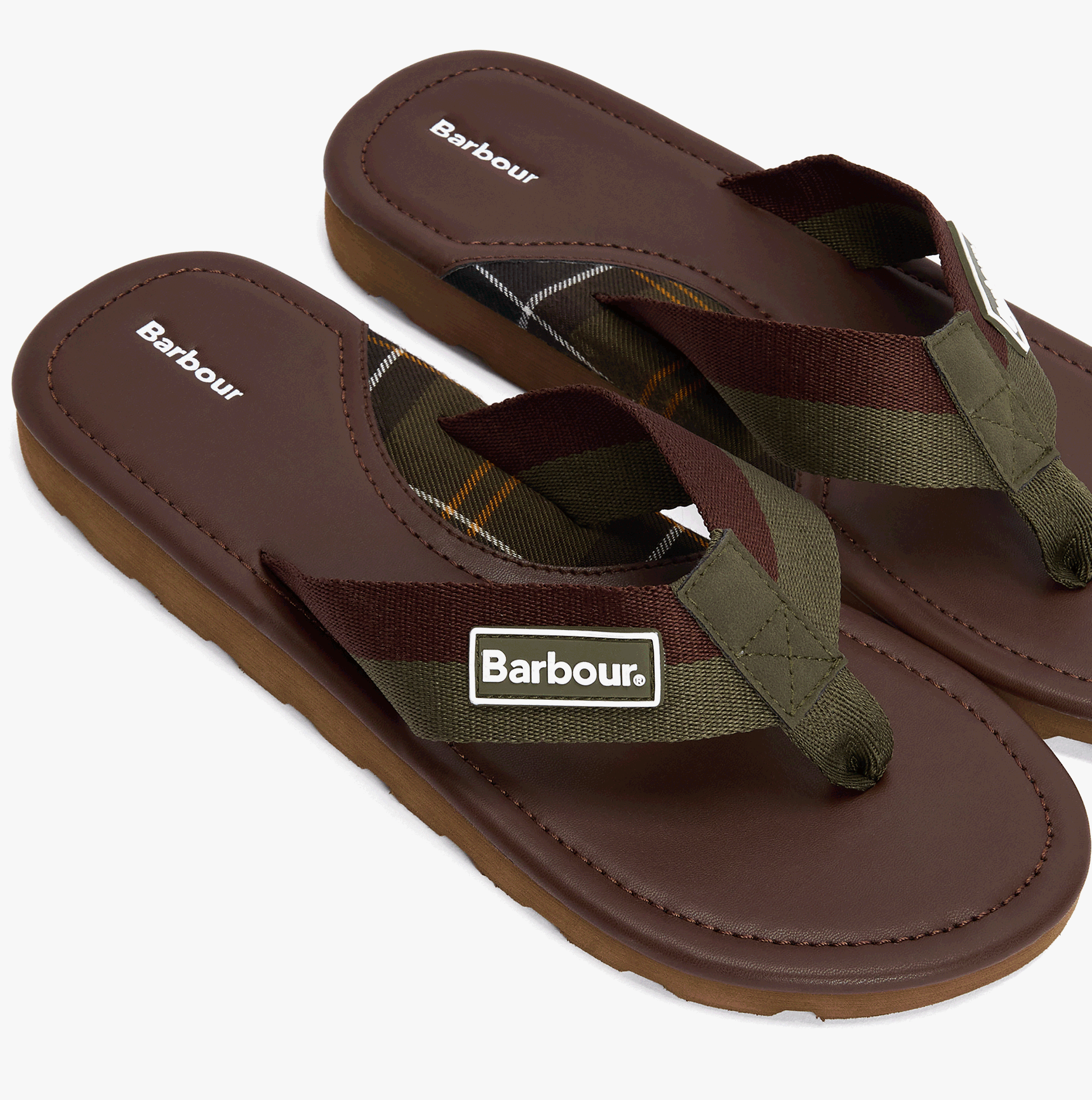 Barbour HARKER Mens Toe-Post Sandals Choc/Olive