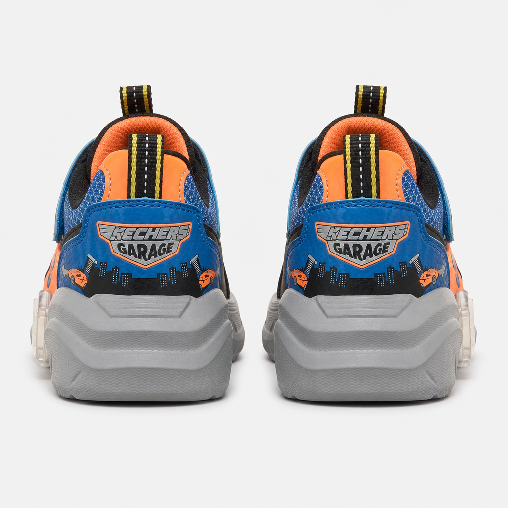 Skechers SKECHERS GARAGE Boys Casual Trainers Black/Orange