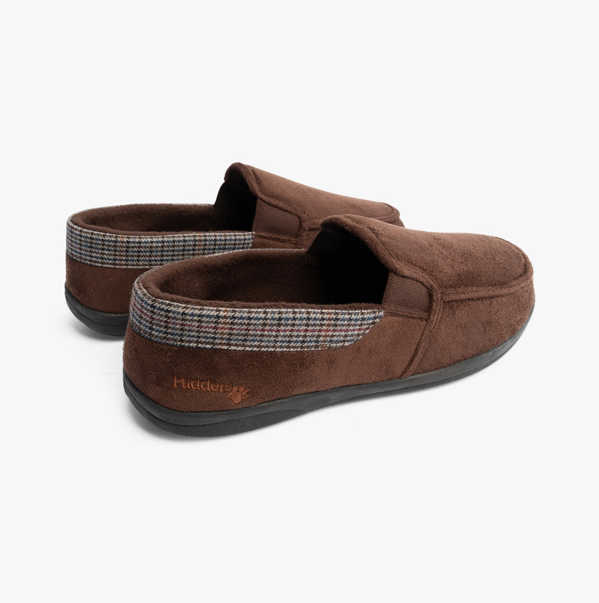 Padders STAN Mens (G Fit) Slippers Brown rear view showcasing textile upper and slip-on design.