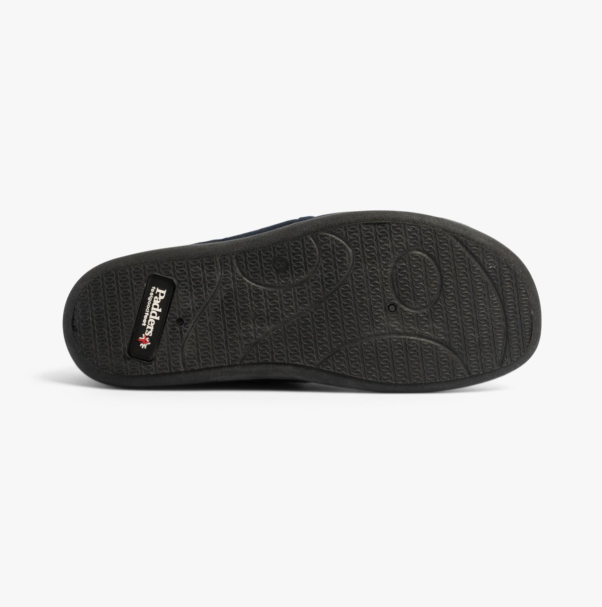 Padders STAN Mens (G Fit) Slippers Navy bottom view showing TPR sole with textured grip pattern.