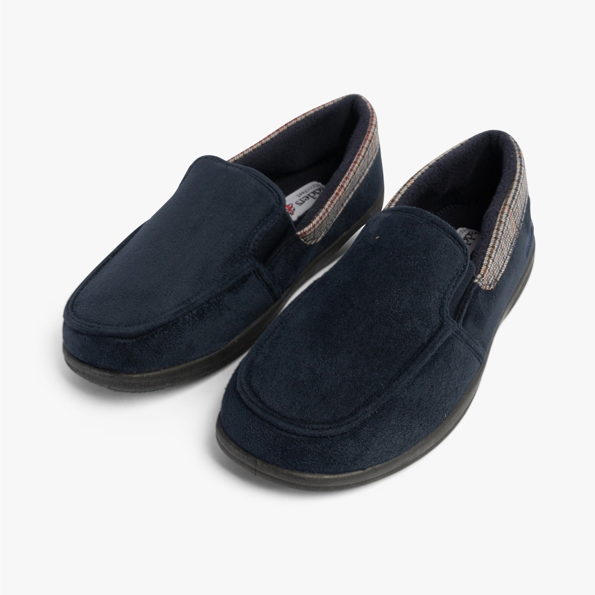 Padders STAN Mens (G Fit) Slippers Navy, side view showcasing comfort and memory foam features.