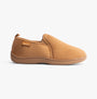 Padders BASIL Mens (G Fit) Slippers Chestnut side view showcasing textile upper and rubber sole.