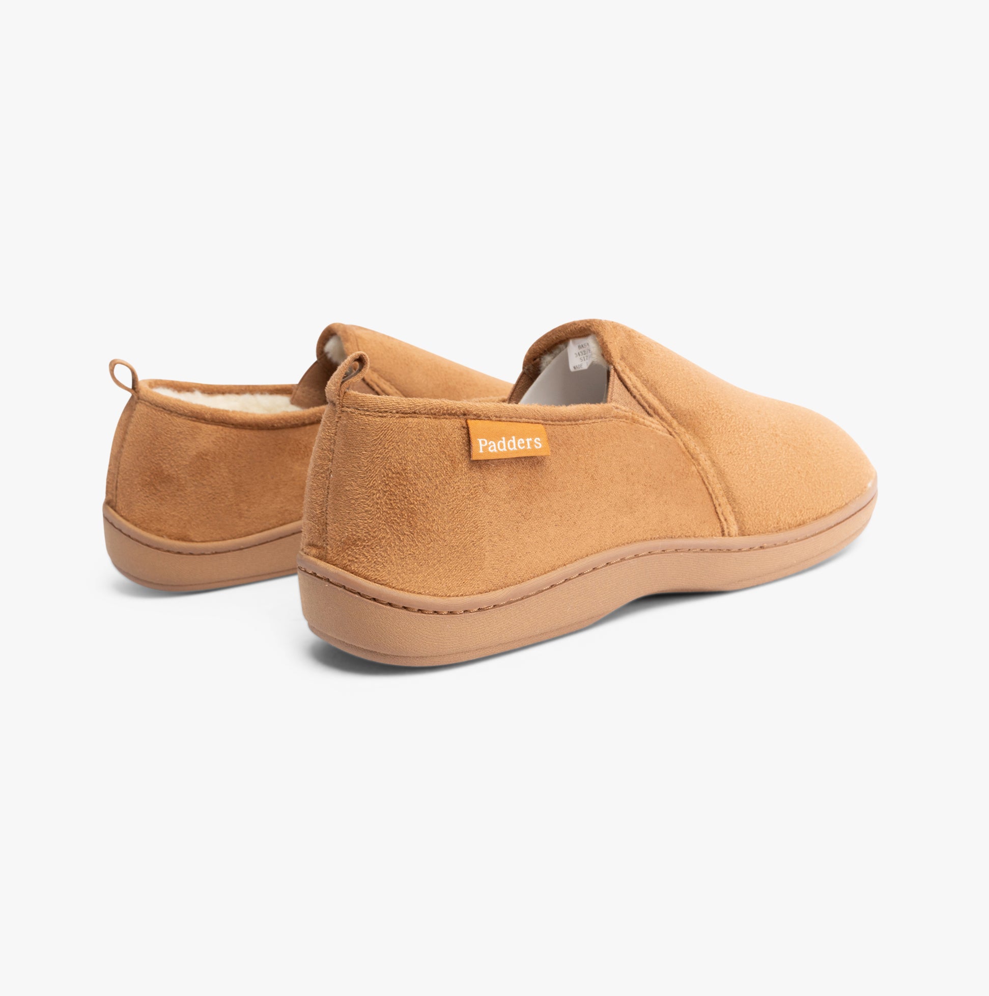 Padders BASIL Mens (G Fit) Slippers Chestnut rear view showing soft textile upper and rubber sole.