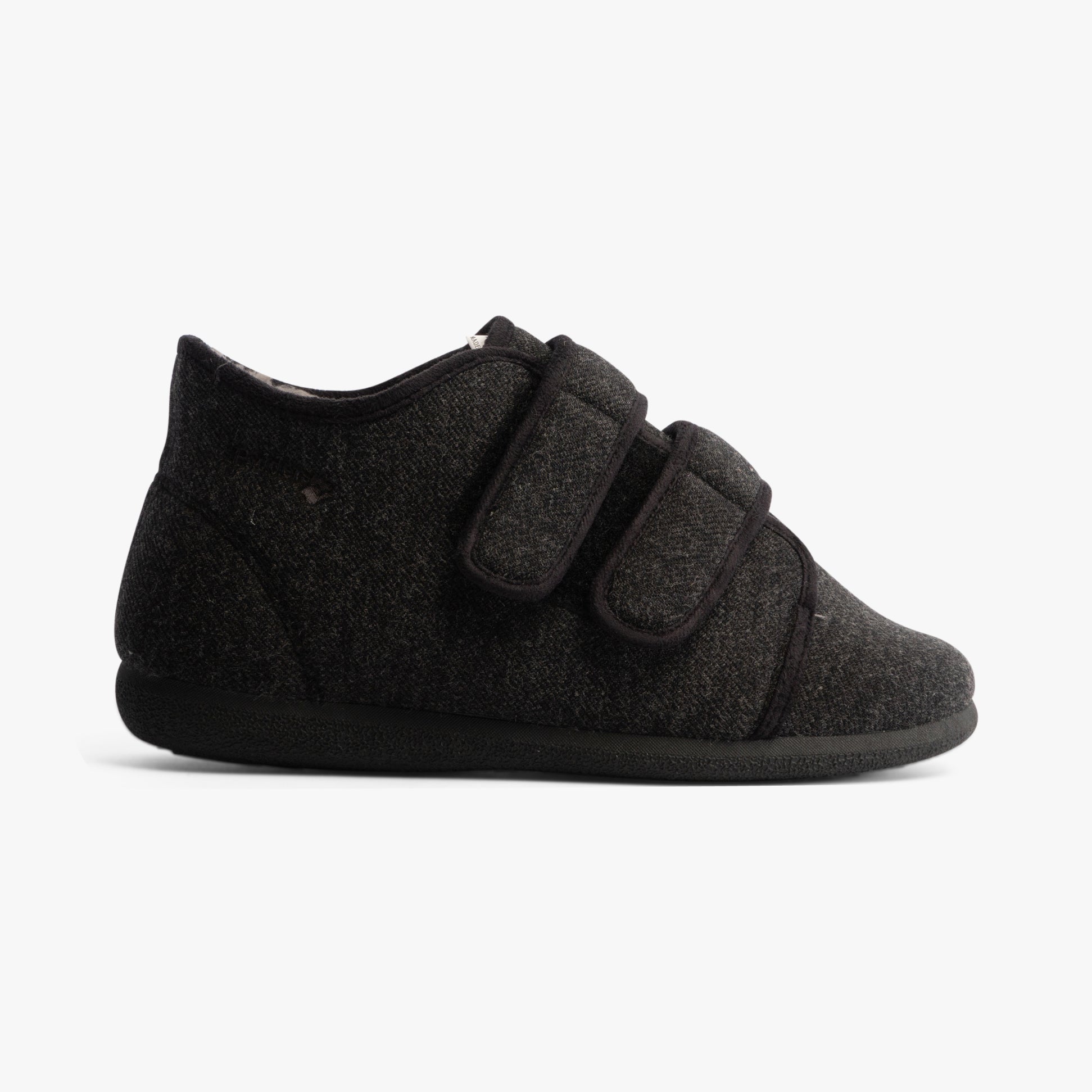 Padders BRIAN Mens Boot Slippers Charcoal side view showing adjustable touch fasten straps and round toe.
