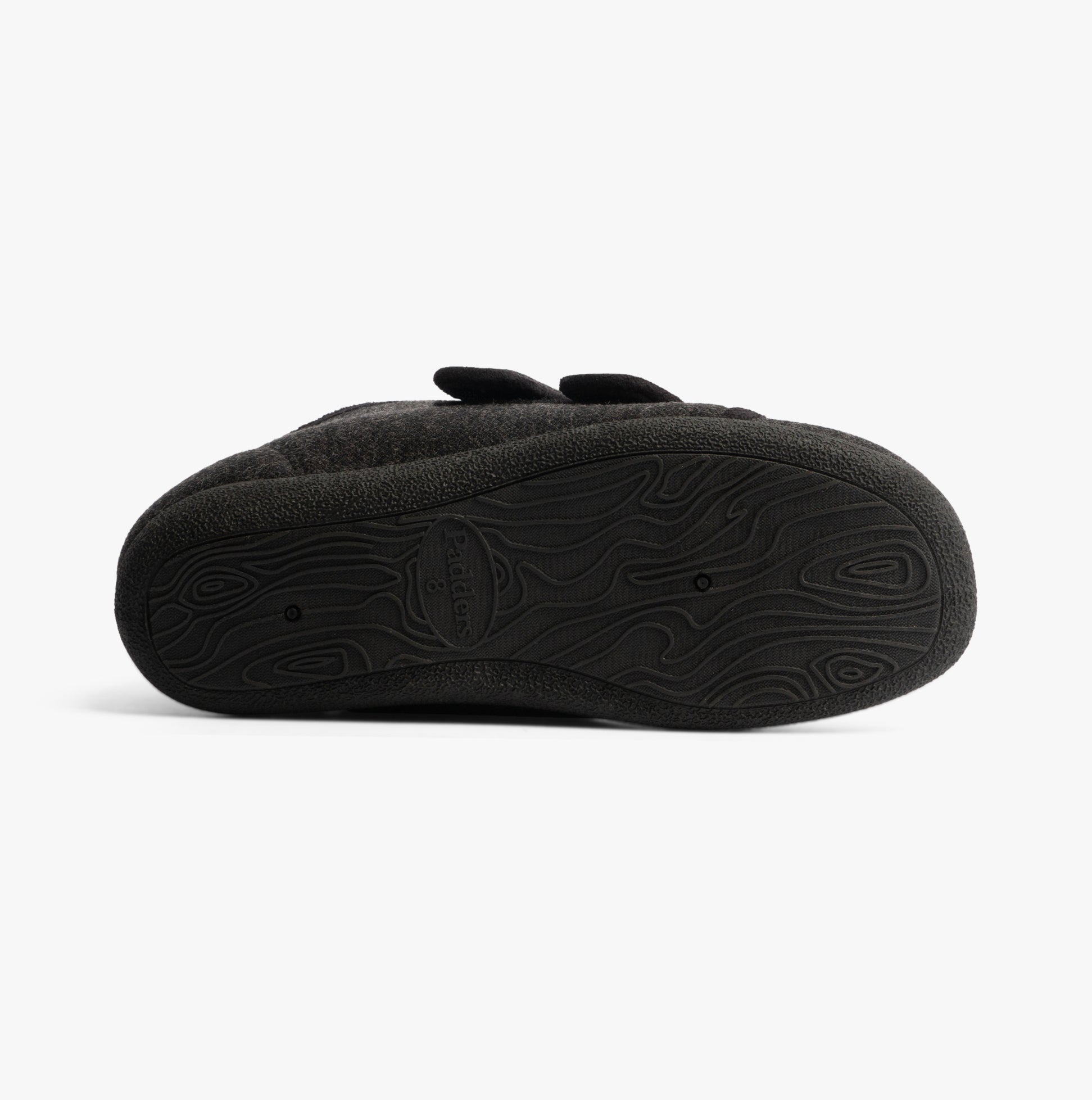 Padders BRIAN Mens Boot Slippers Charcoal bottom view showing rubber sole texture and design.