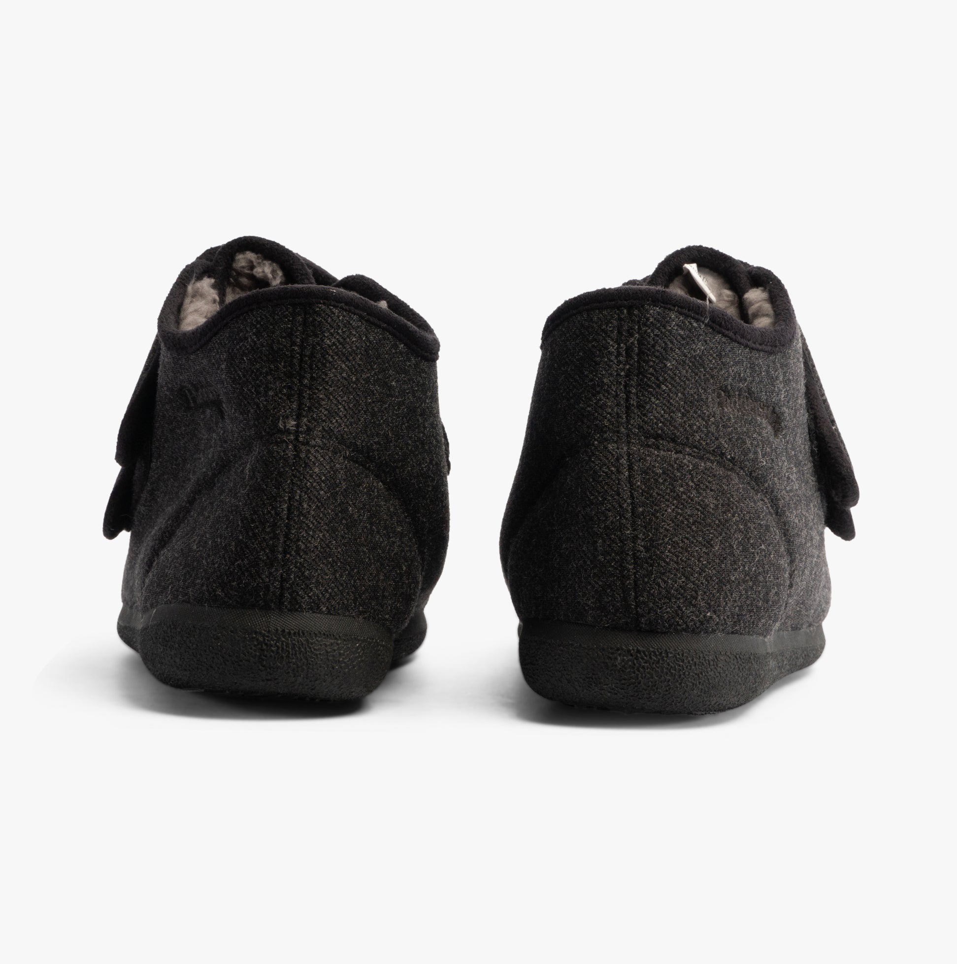 Padders BRIAN Mens Boot Slippers Charcoal back view showing soft textile upper and adjustable touch fasten strap.