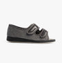 Padders LYDIA X Womens (6E Fit) Touch Fasten Slippers Grey side view showing adjustable touch fasten strap and open toe design.