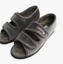 Padders LYDIA X Womens (6E Fit) Touch Fasten Slippers Grey side view, showcasing adjustable straps and soft comfort.