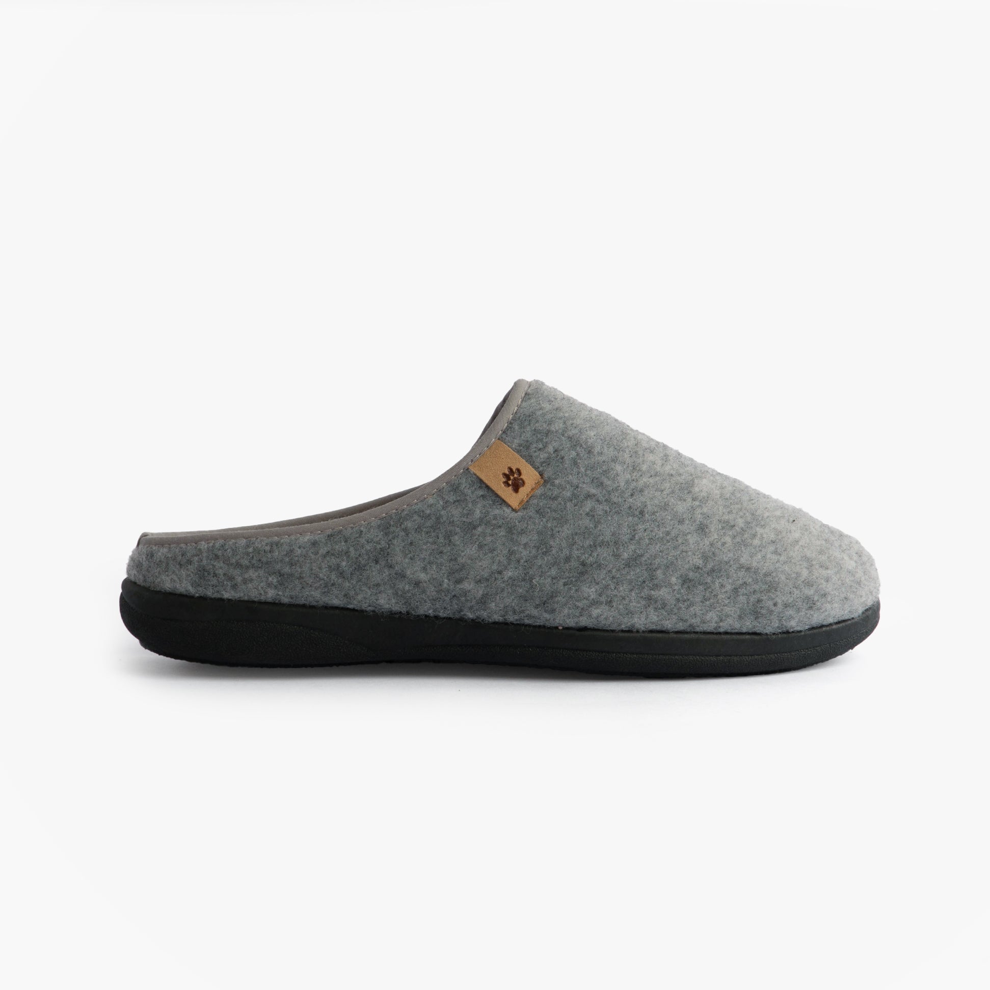 Padders FELIX Mens Mule Slippers Grey side view showcasing comfortable slip-on design and soft textile upper.