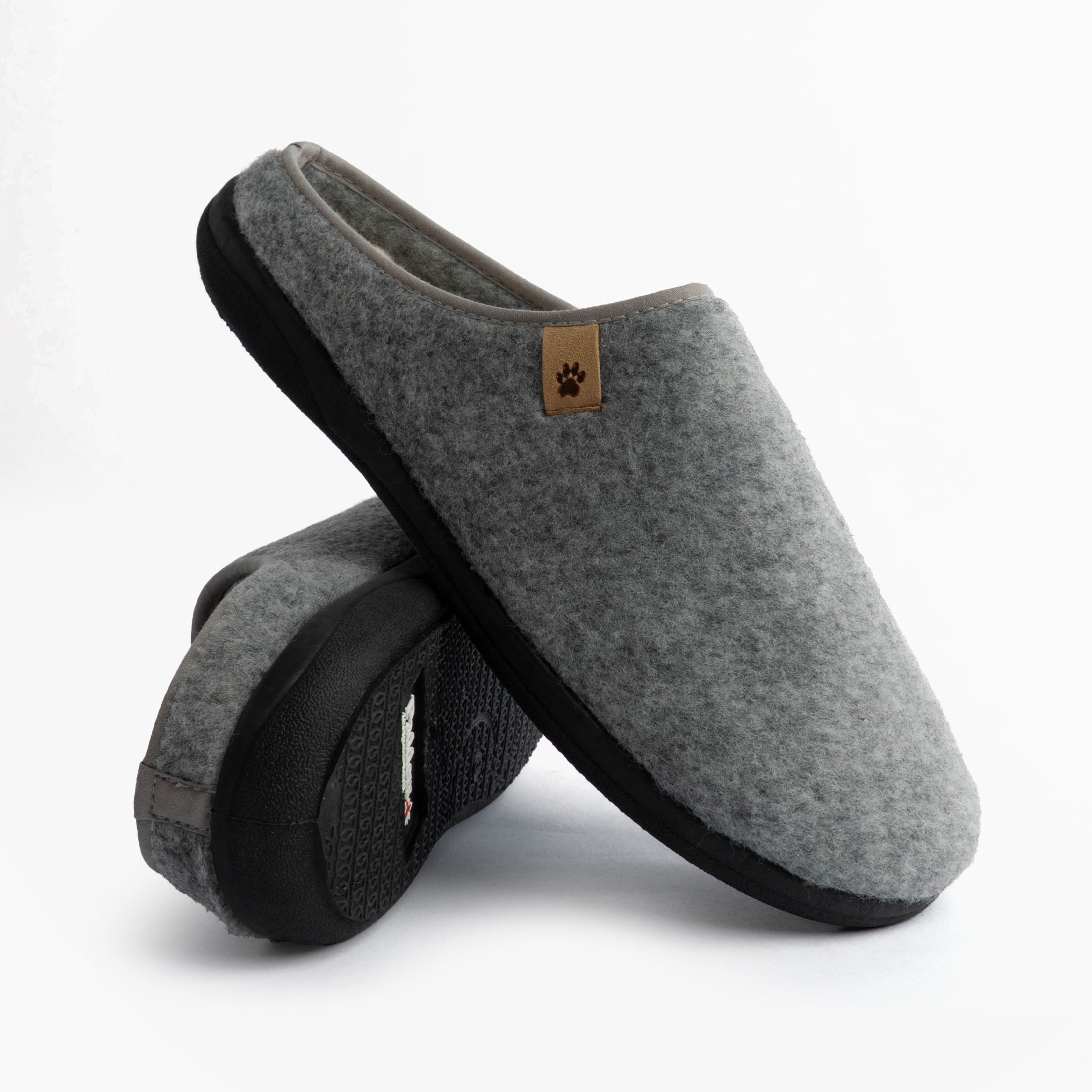 Padders FELIX Mens Mule Slippers Grey side view showing grey textile upper and rubber sole.