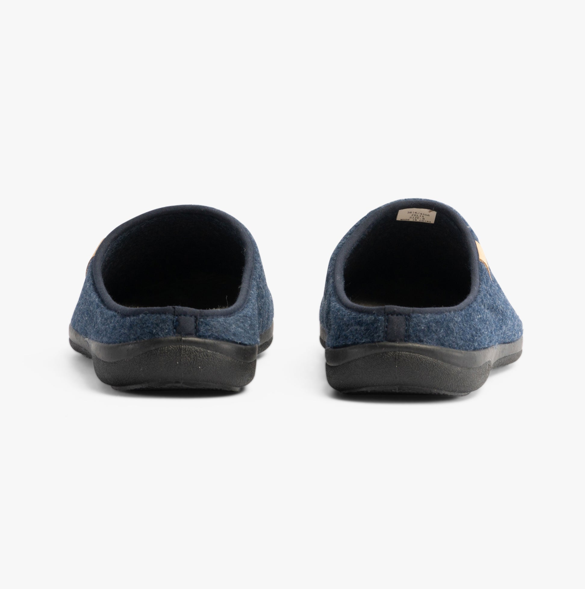 Padders FELIX Mens Mule Slippers Blue Felt back view, showcasing the comfortable slip-on design and soft felt material.
