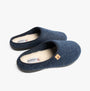 Padders FELIX Mens Mule Slippers Blue Felt side view showing soft textile upper and memory foam lining.