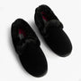 Padders CAMILLA Womens (2E Fit) Touch Fasten Slippers Black top view showing plush fur lining and textured upper.