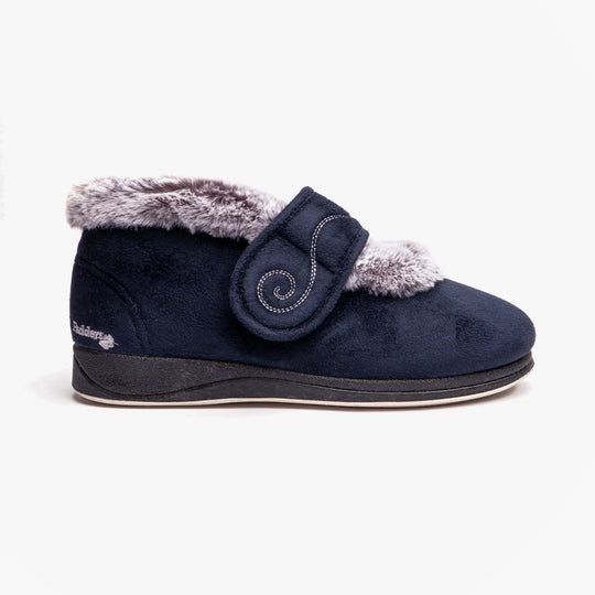 Padders HUSH Womens (2E Fit) Touch Fasten Boot Slippers Navy