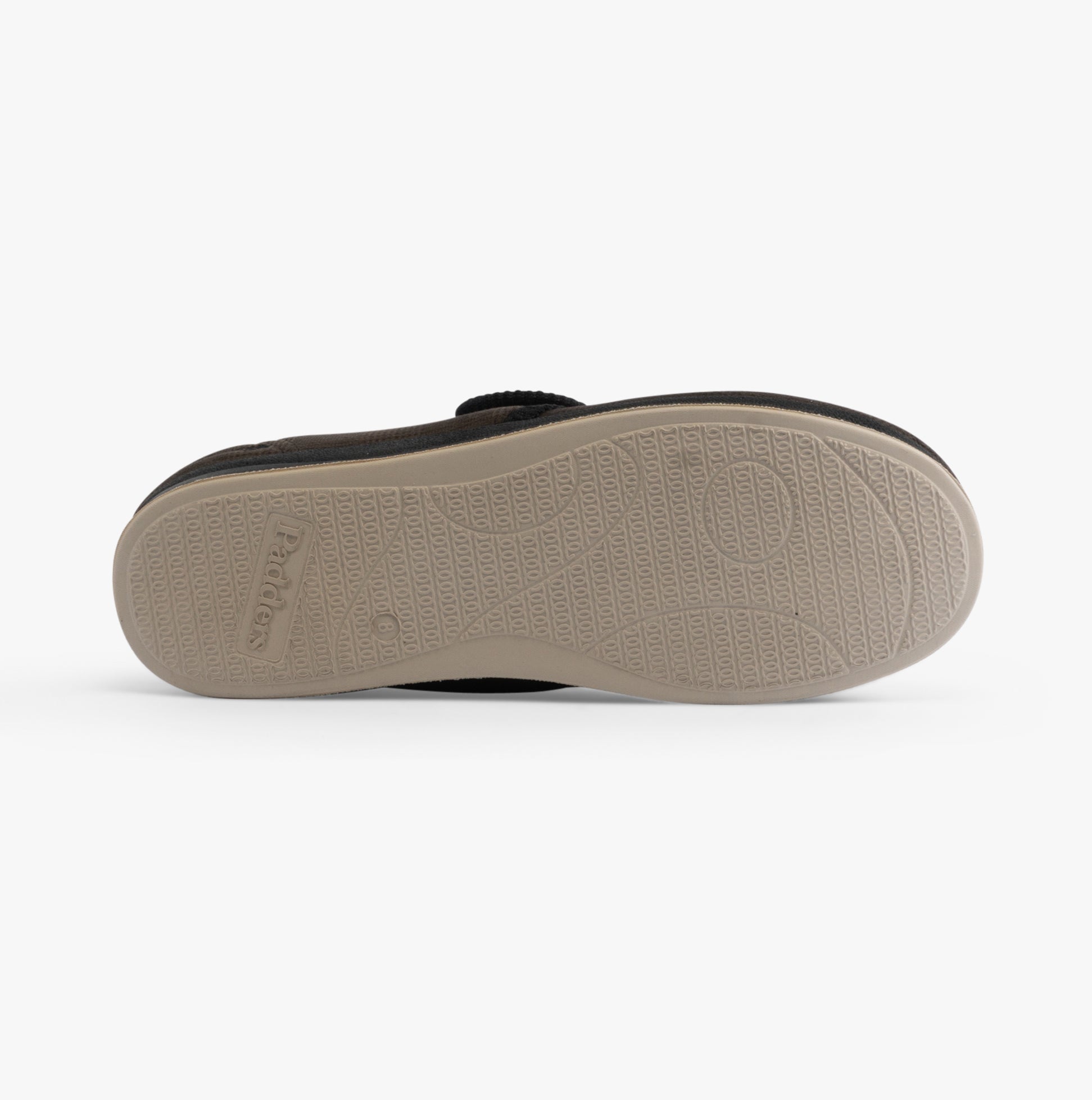 Padders CHARLES Mens (G Fit) Slippers Brown Checked bottom view showcasing rubber sole design.