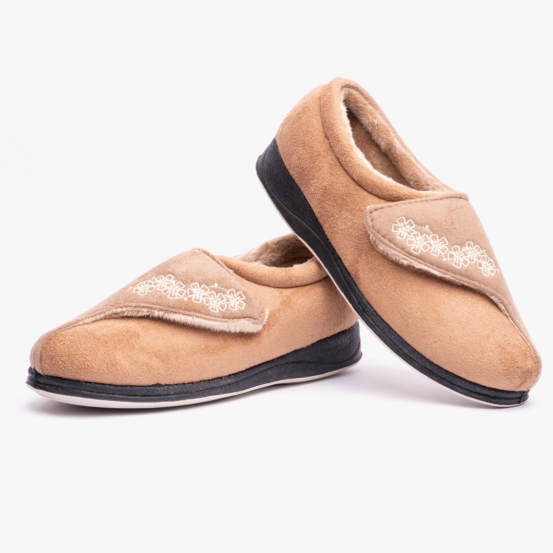 Padders HUG Womens (2E Fit) Touch Fasten Slippers Taupe