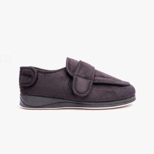 A single black Padders men's slipper with touch fasten closure, displayed against a white background.