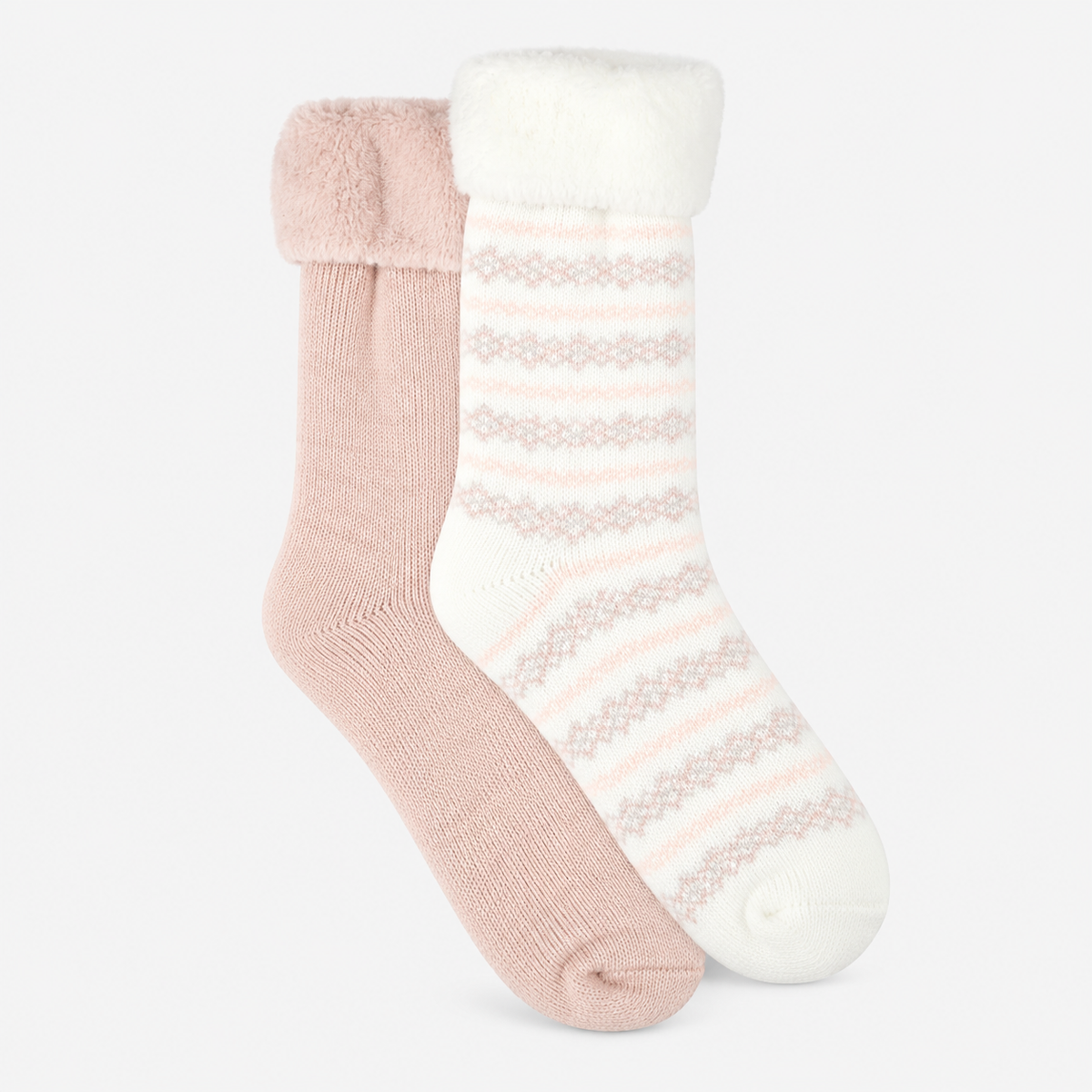 Totes Toasties PREMIUM BRUSHED THERMAL BED SOCK (TWIN PACK) Womens Bed Socks Cream / Pink