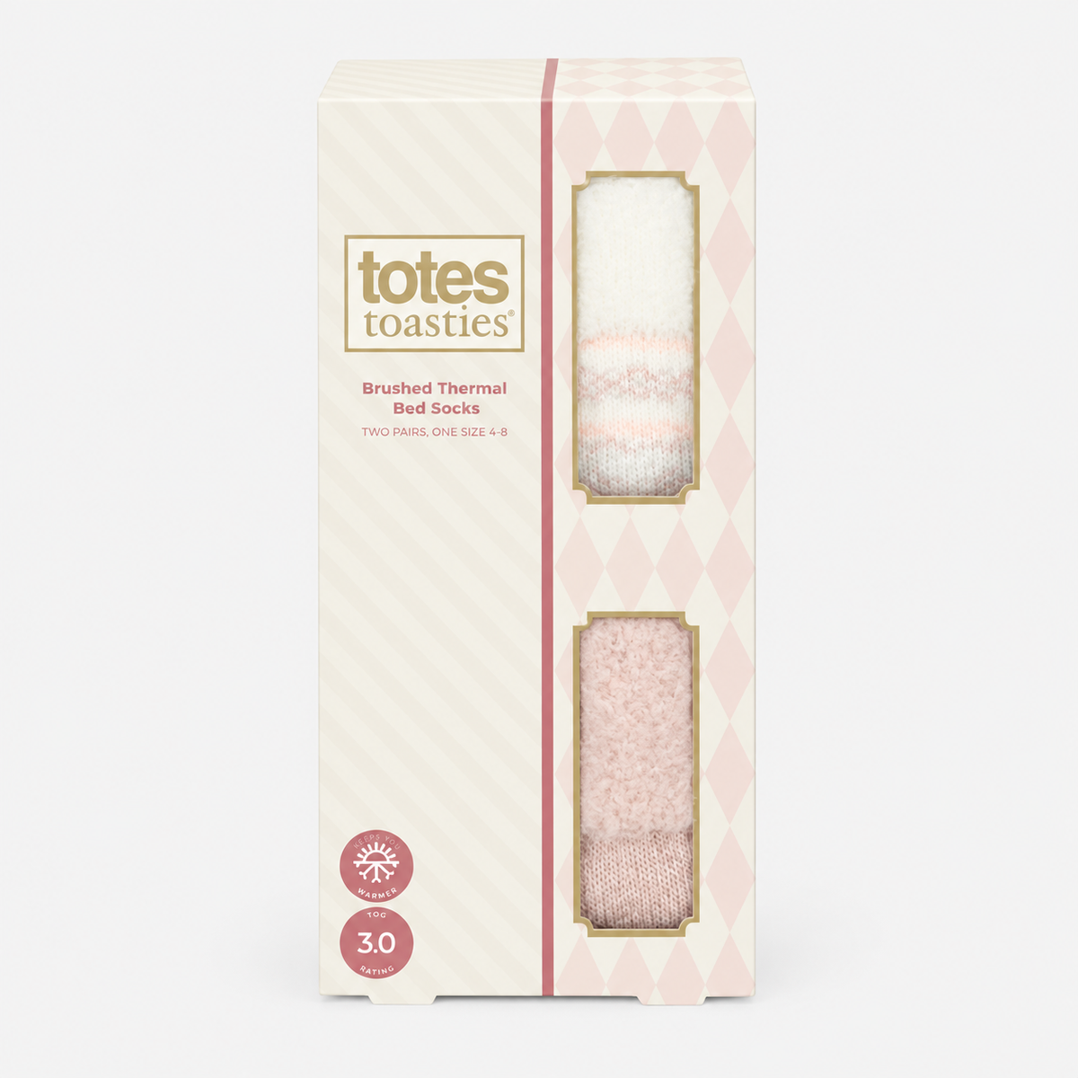 Totes Toasties PREMIUM BRUSHED THERMAL BED SOCK (TWIN PACK) Womens Bed Socks Cream / Pink