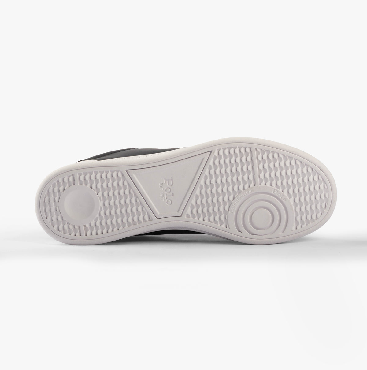 Polo Ralph Lauren HRT CT II Mens Trainers Black/White bottom view showing rubber sole details.