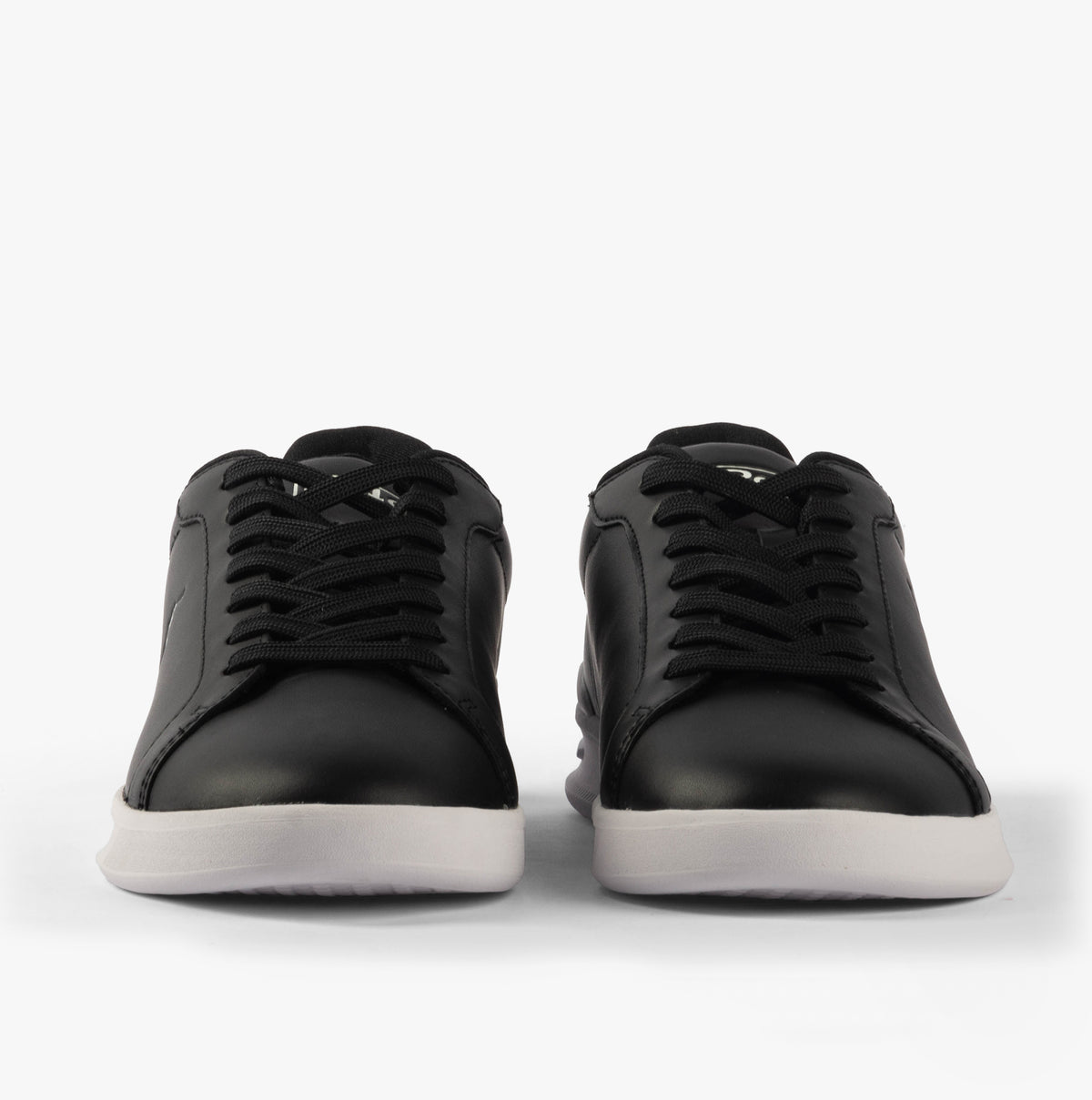 Polo Ralph Lauren HRT CT II Mens Trainers Black/White front view showing lace-up design and sleek leather upper.