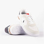 Polo Ralph Lauren MASTERS Mens Trainers White/Navy/Red side view, casual white leather trainers with lace-up design.