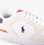 Polo Ralph Lauren MASTERS Mens Trainers White/Navy/Red detail view showcasing logo and lace-up design.
