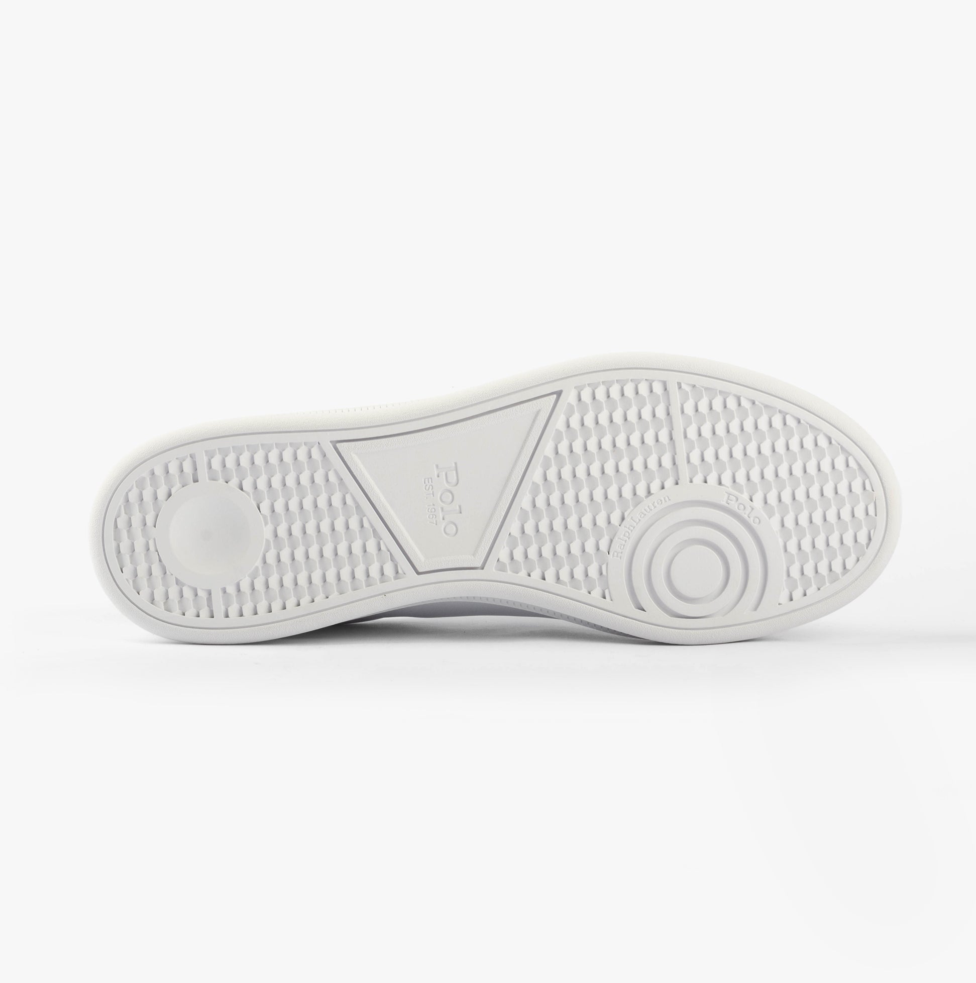 Polo Ralph Lauren HERITAGE COURT II Mens Trainers White/Bone bottom view of rubber sole with textured pattern.