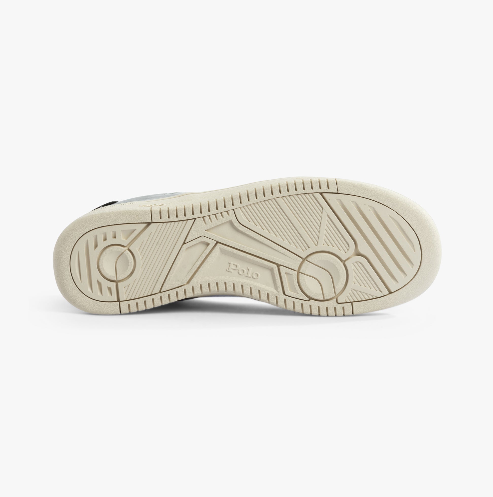 Polo Ralph Lauren MASTERS CRT Mens Trainers Tonal Channel Grey bottom view showing rubber sole design.