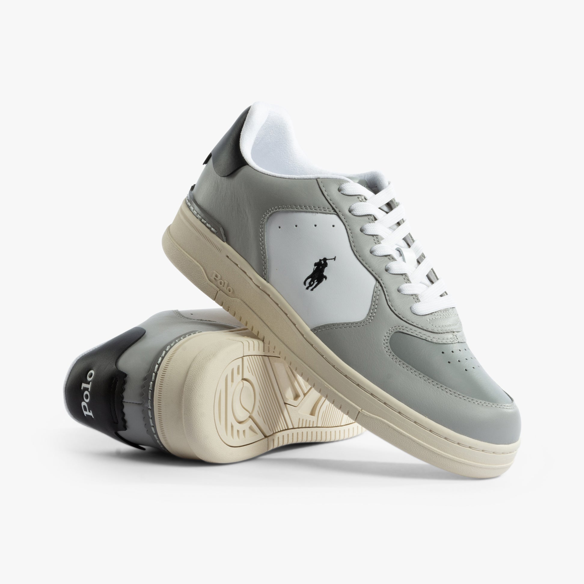 Polo Ralph Lauren MASTERS CRT Mens Trainers Tonal Channel Grey side view showing lace-up design and tonal grey upper.