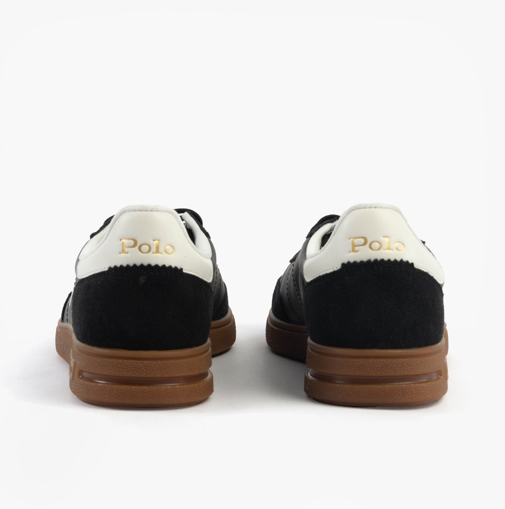 Polo Ralph Lauren BEDFORD Mens Trainers Black/White back view with suede upper and rubber sole.