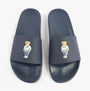 Polo Ralph Lauren POLO SLIDE Mens Sliders Heritage Bear Navy top view showcasing bear logo and slip-on design.