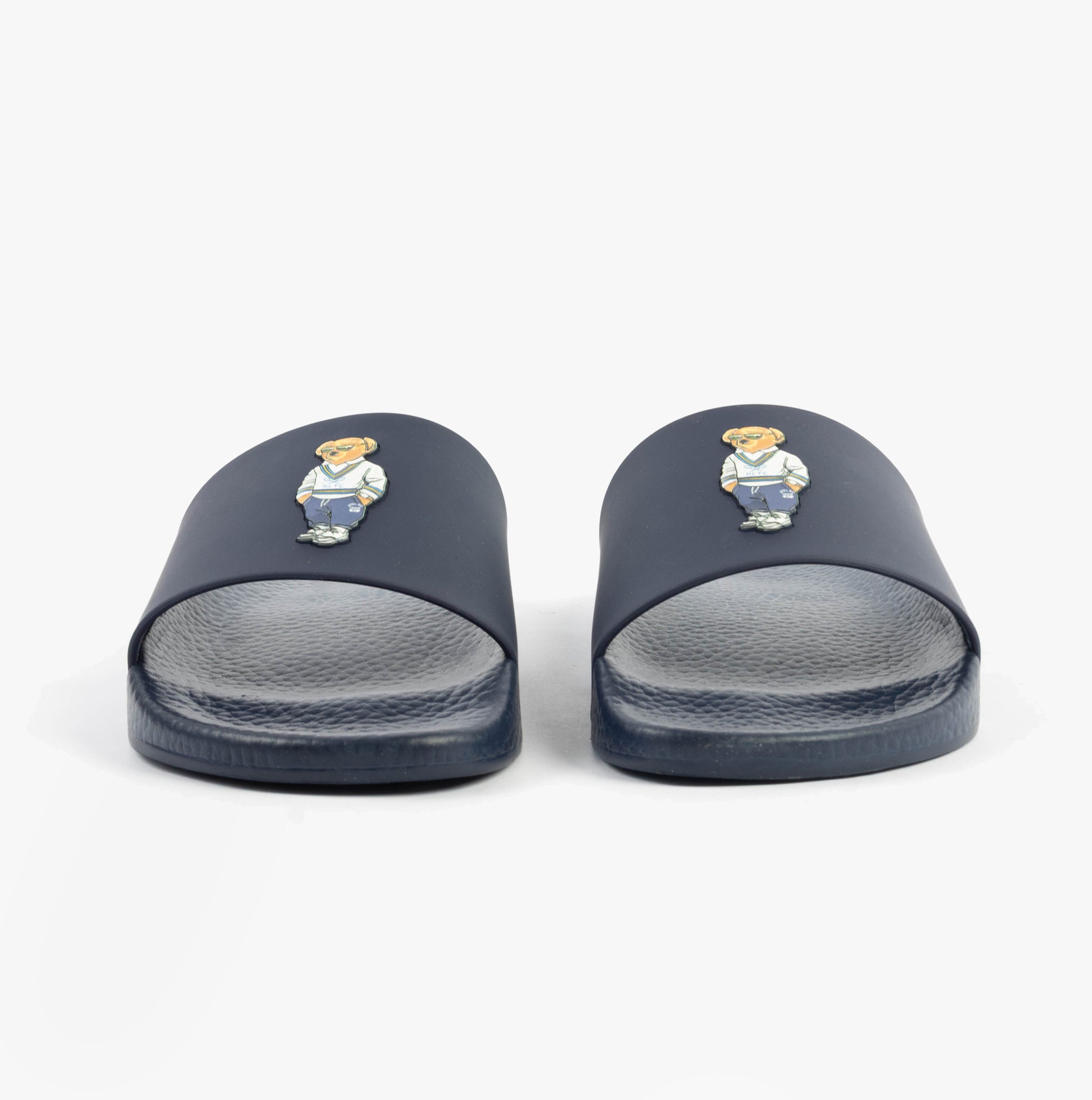 Polo Ralph Lauren POLO SLIDE Mens Sliders Heritage Bear Navy front view with logo detail